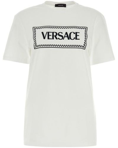 Versace Logo Printed Cotton T Shirt - Grey