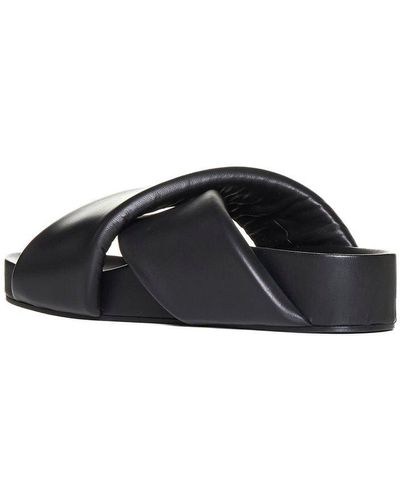 Jil Sander Cross-strap Leather Slide Sandals - Black