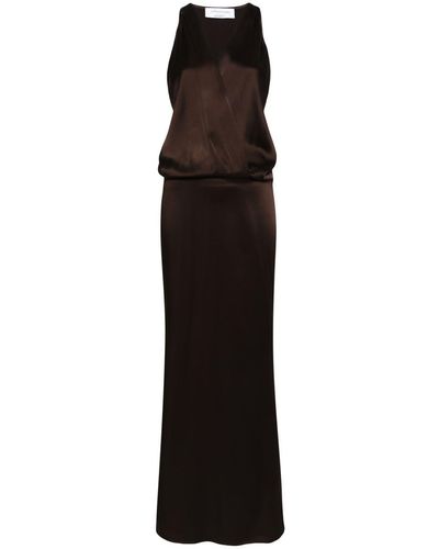 Blumarine Crossover-neck Satin Maxi Dress - Black