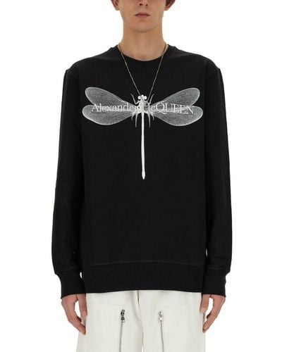Alexander McQueen Dragonfly Graphic-print Cotton-jersey Sweatshirt X - Black