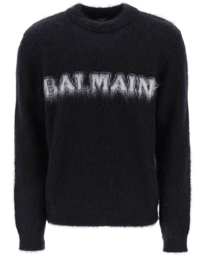 Balmain Retro Pullover In Brushed Mohair - Black