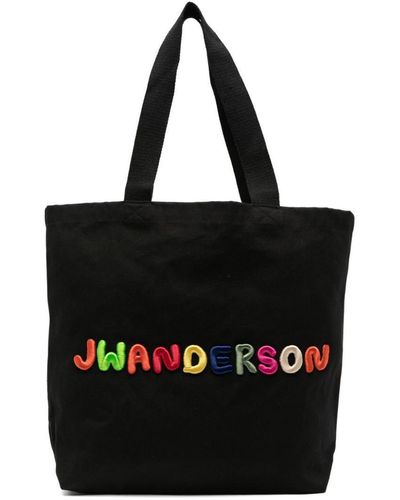 JW Anderson Logo-Embroidered Cotton Tote Bag - Black