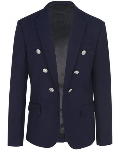 Balmain Twill 6 Button Jacket - Blue