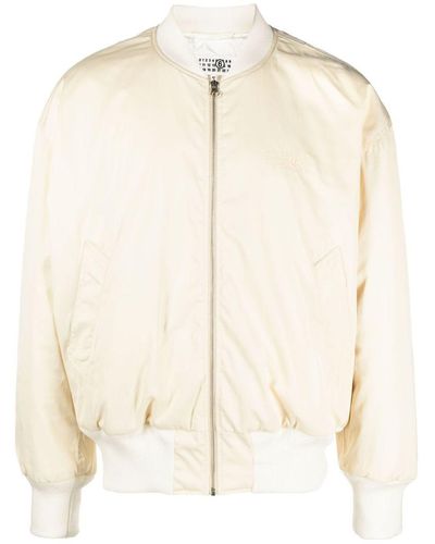 MM6 by Maison Martin Margiela Neutral Logo-embroidered Bomber Jacket - Men's - Polyester/cotton/viscose/polyestercotton - Natural