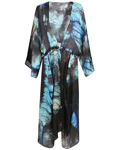 Mona Swims Silk Beach Cover-up Kimono - Blue