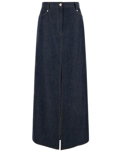 Brunello Cucinelli Maxi Skirt With Contrasting Stitching - Blue