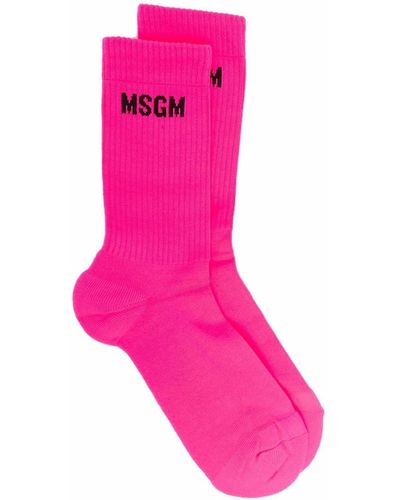MSGM Logo-knit Socks - Pink