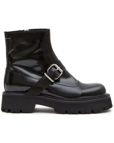 MM6 by Maison Martin Margiela Buckle-detail Leather Ankle Boots - Black