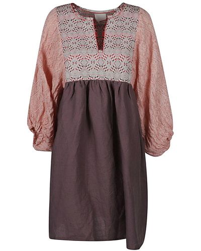 Ninaleuca Linen Short Dress - Purple