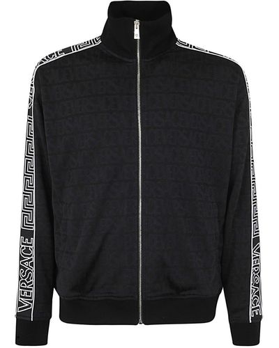 Versace Sweatshirt Ecofriendly Techno Jacquard Fabric With Logo Stainless Bands Clothing - Black