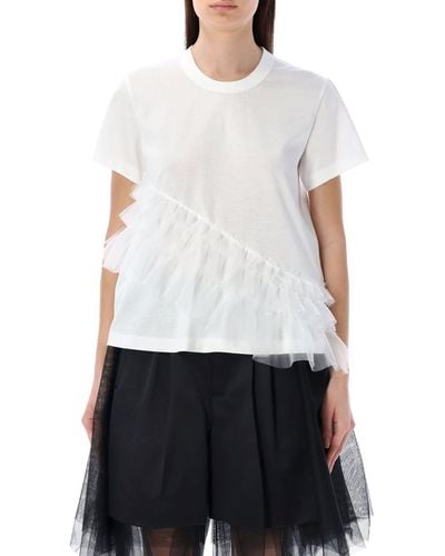 Noir Kei Ninomiya Ruffle Tulle Insert T-shirt - White