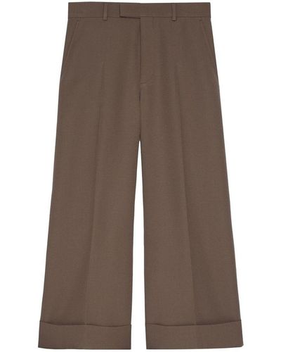 Gucci Cropped Wool Gabardine Pants - Brown