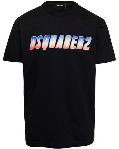 DSquared² Crewneck T-Shirt With Front Logo Print - Black