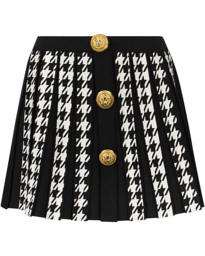 Balmain Pleated Miniskirt With Buttons - Black