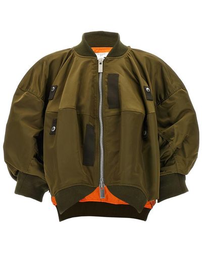 Sacai Short-Sleeve Cropped Jacket - Green
