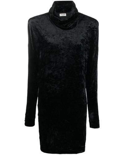 Saint Laurent High Neck Velvet Sweater - Black