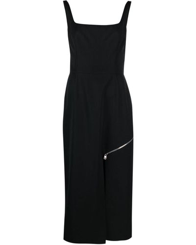 Alexander McQueen Grain De Poudre Wool Midi Dress - Black