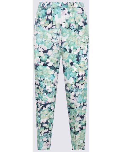 Dries Van Noten Turquoise And Blue Floreal Trousers
