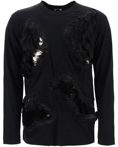 Comme des Garçons Long-sleeved T-shirt With Faux Fur-trimmed Cut-outs - Black