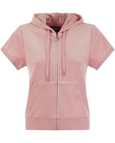 Juicy Couture Short-sleeved Velvet Hoodie - Pink