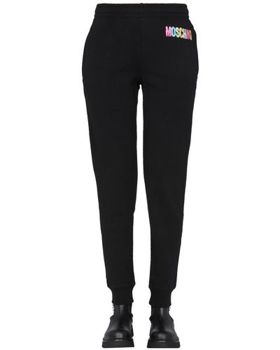 Moschino JOGGING Trousers With Logo Print - Black