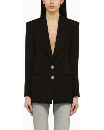 Balmain Wool Single Breasted Jacket With Jewelled Buttons - Black