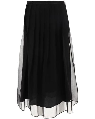 Brunello Cucinelli Pleated Skirt With Shiny Waistband - Black