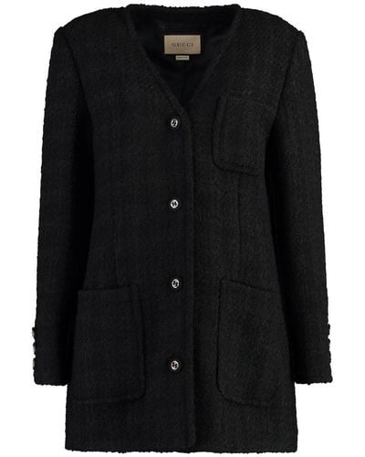 Gucci Tweed Single-Breasted Jacket - Black