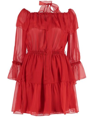Gucci Ruffled Chiffon Dress - Red