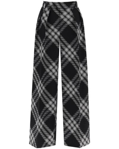 Burberry Double Pleated Checkered Palazzo Pants - Black