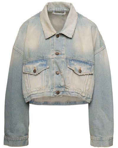 DARKPARK 'gigi' Light Blue Cropped Jacket With Bleach Effect In Cotton Denim Woman - Gray