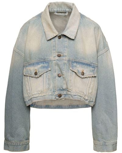 DARKPARK 'gigi' Light Blue Cropped Jacket With Bleach Effect In Cotton Denim Woman - Grey