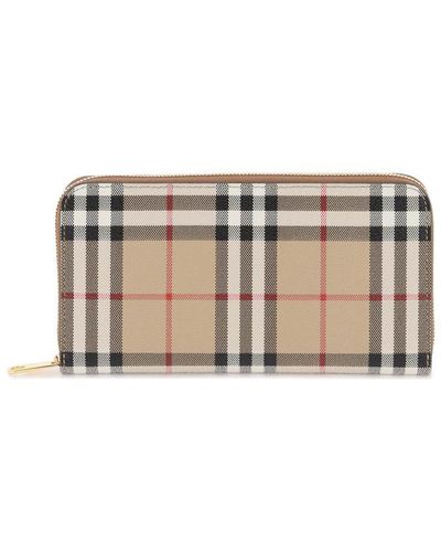 Burberry Large Zip-around Check Wallet - Natural