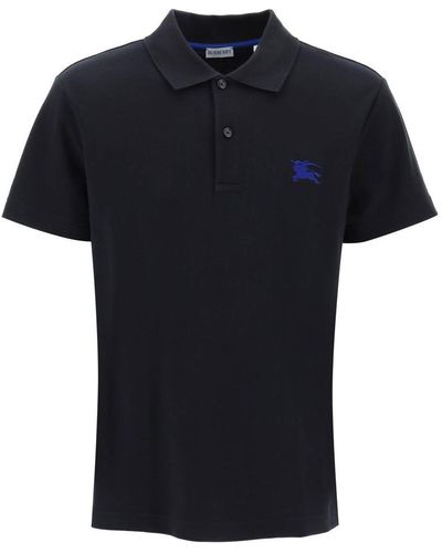 Burberry Pique Polo Shirt With Embroidered Ekd - Black