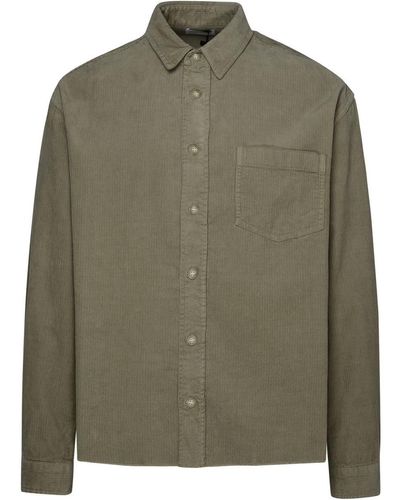 John Elliott Hemy Shirt In Beige Corduroy - Green