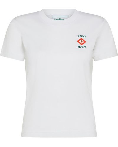 Casablancabrand Cotton T-Shirt With Front Appliqué Logo - Blue