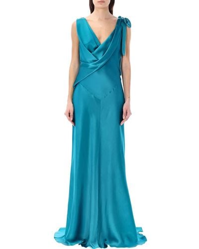 Alberta Ferretti Draped Long Dress - Blue