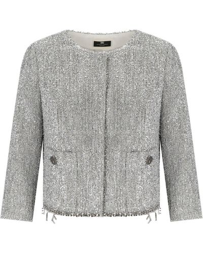 Elisabetta Franchi Cropped Jacket With Charms - Grey