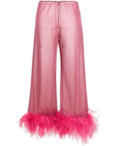 Oséree Wide Leg Trousers With Feather Detail - Pink