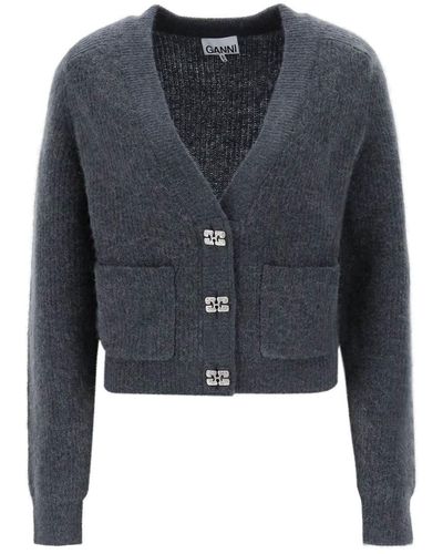 Ganni Wool Cardigan With Jewel Buttons - Blue