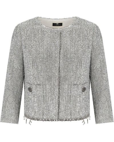Elisabetta Franchi Cropped Jacket With Charms - Gray