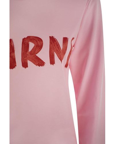 Marni Long-sleeved Cotton T-shirt With Lettering - Pink