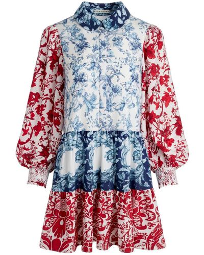 Alice + Olivia Paulie Floral Print Short Dress - Red