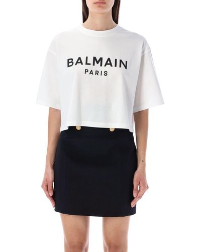 Balmain Cropped Logo Tee T-shirt - White