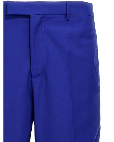 Versace Blue Silk-wool Blend Pants