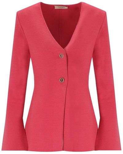 Twin Set Holly Berry Single Breasted Knitted Blazer - Red