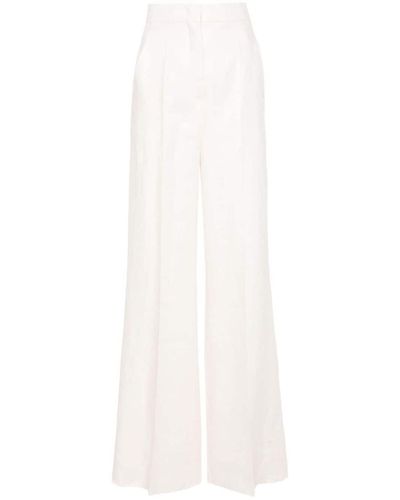 Max Mara Flare Leg Linen Trousers - White
