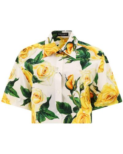 Dolce & Gabbana Cropped Shirt With Rose-Print - Metallic
