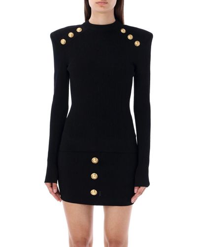 Balmain Knit Sweater With Gold-tone Buttons - Black