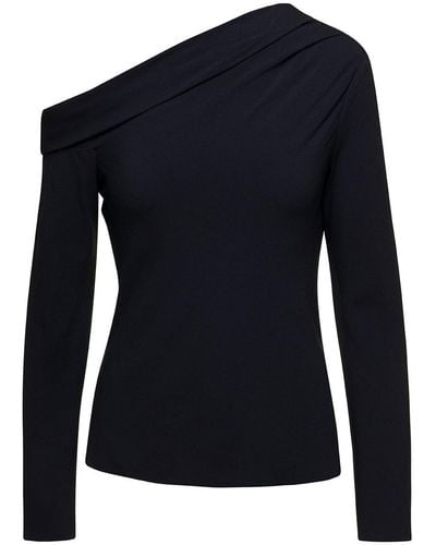 Theory Black Off-shoulder Fitted Top In Viscose Blend Woman - Blue